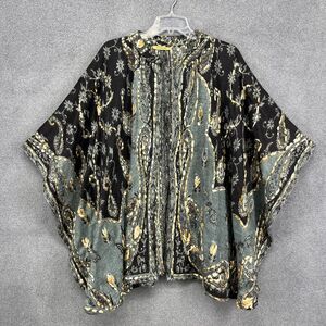 Windhorse Poncho Womens Paisley Floral Boho Embroidered Wool Blend Jacket‎